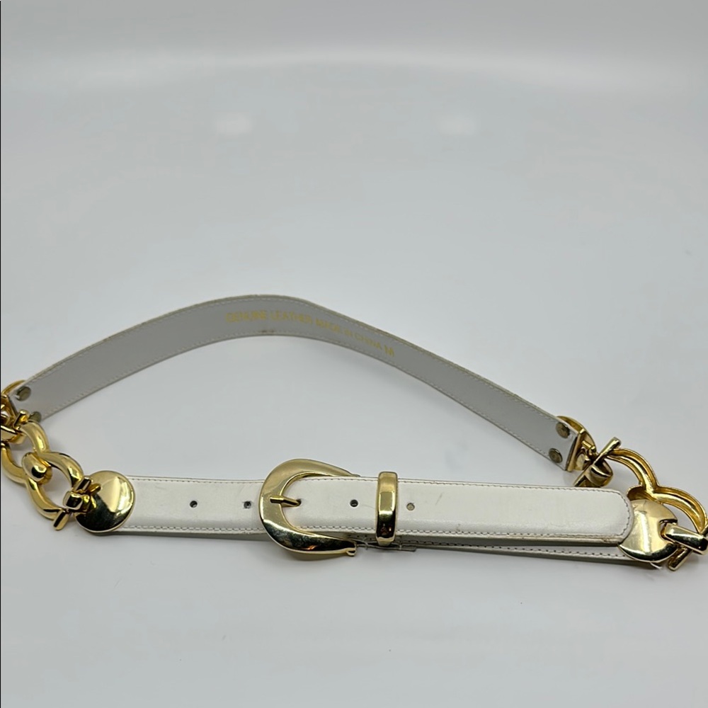 Fashionable White and Gold Genuine Leather Women's Belt, Sz Med